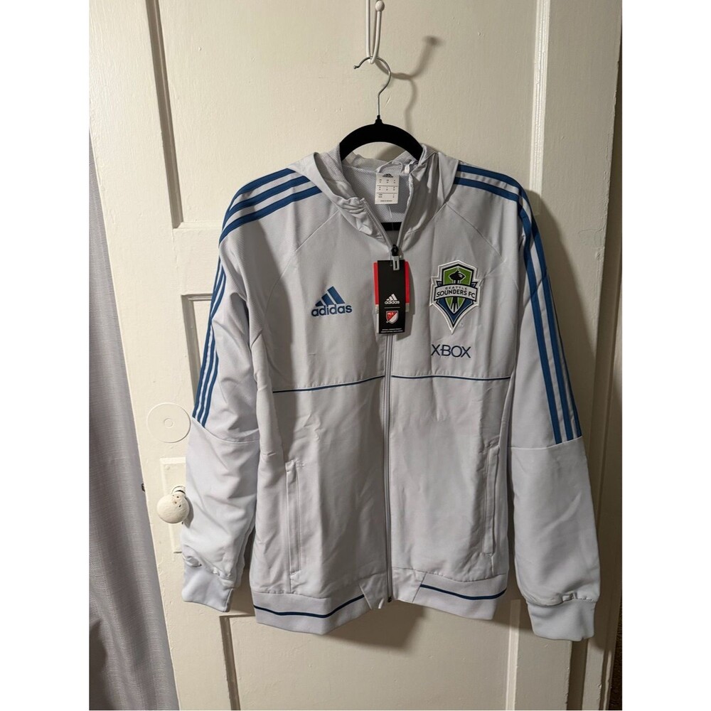 NWT adidas Seattle Sounders FC Retro Travel Jacket Gray Blue Men's Medium
